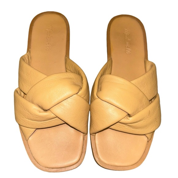 Madewell The Jayna Braided Tan Leather Slide Sandal size 7 slip on flip flops - Picture 3 of 5